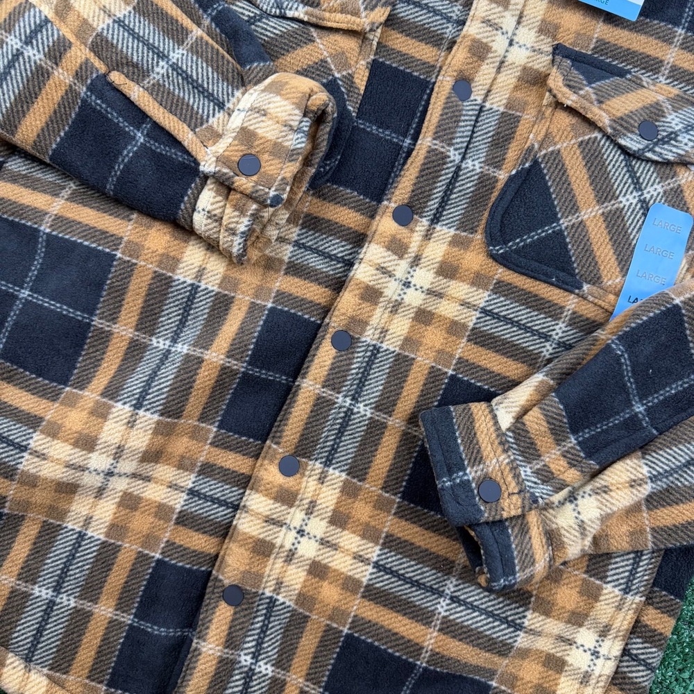 NWT Members Mark Mens Sherpa Lined Shacket Plaid Fleece Jacket Yellow Black L - Picture 4 of 6